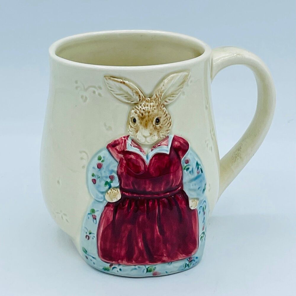 Vintage Edith Collection Bunny Rabbit Red Smock 3D Image Otagiri Mug Tea Coffee